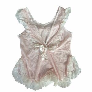 Vintage Euro Lingerie Top Coquette Baby Pink with lace and bow